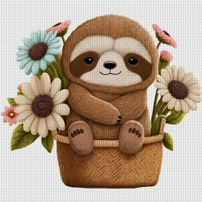 Sloth In Basket - 18CT Stamped Cross Stitch 30*30CM