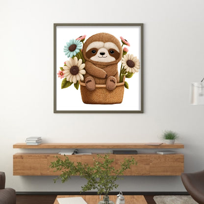 Sloth In Basket - 18CT Stamped Cross Stitch 30*30CM
