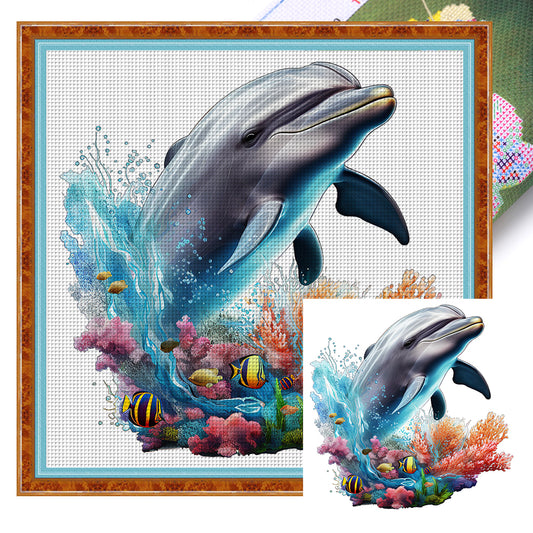 Dolphin - 14CT Stamped Cross Stitch 40*40CM