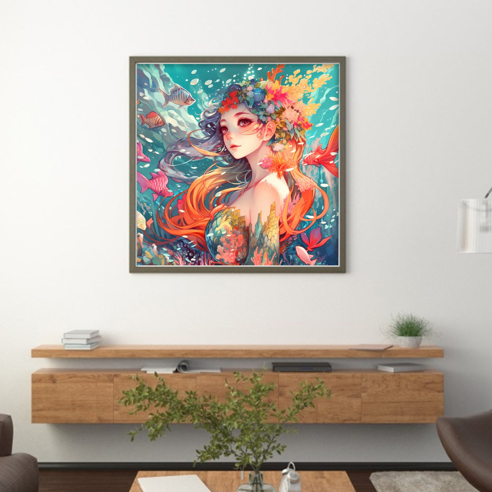 Fish Girl - 14CT Stamped Cross Stitch 50*50CM