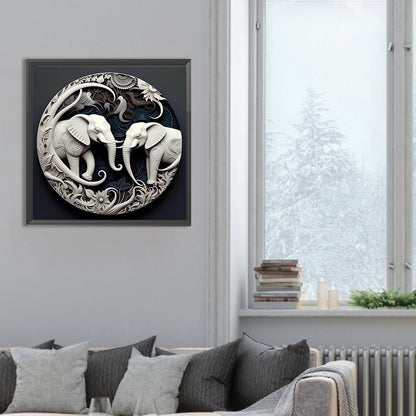 White Elephant Relief Illustration - Full Round Drill Diamond Painting 30*30CM