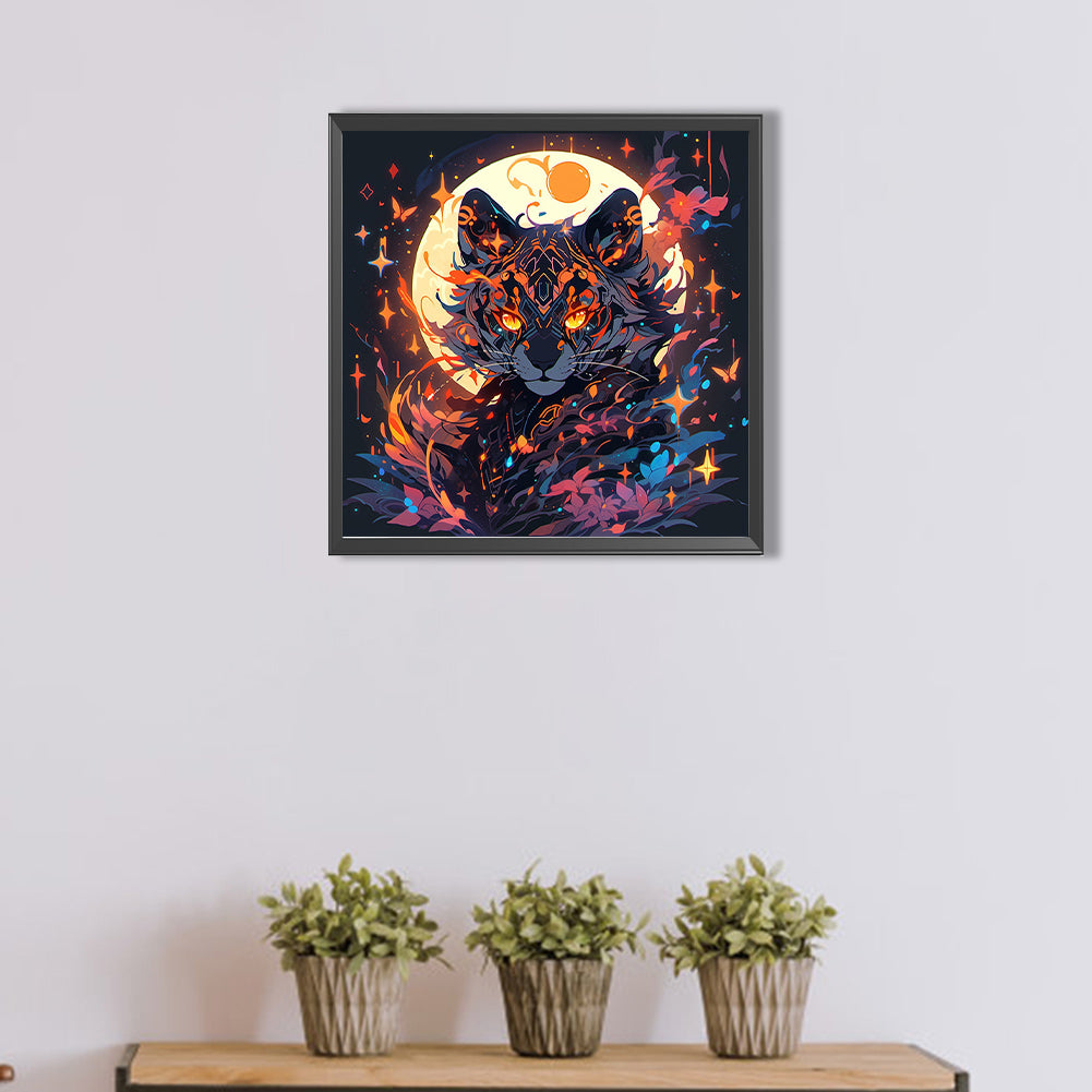 Tiger Under The Moon - Full AB Round Drill Diamond Painting 40*40CM