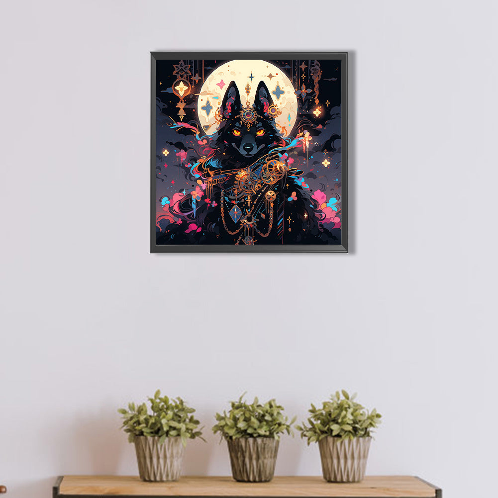 Wolf Under The Moon - Full AB Round Drill Diamond Painting 40*40CM