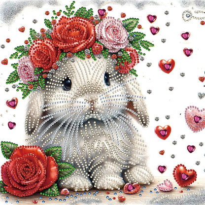 Rabbit Wearing Flowers - Special Shaped Drill Diamond Painting 30*30CM