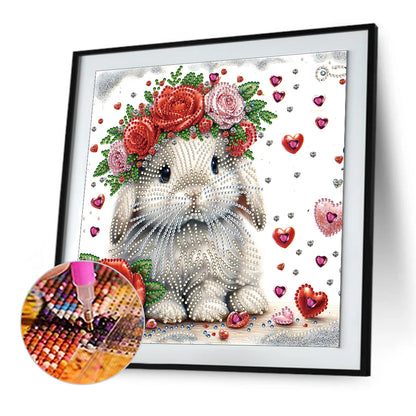 Rabbit Wearing Flowers - Special Shaped Drill Diamond Painting 30*30CM