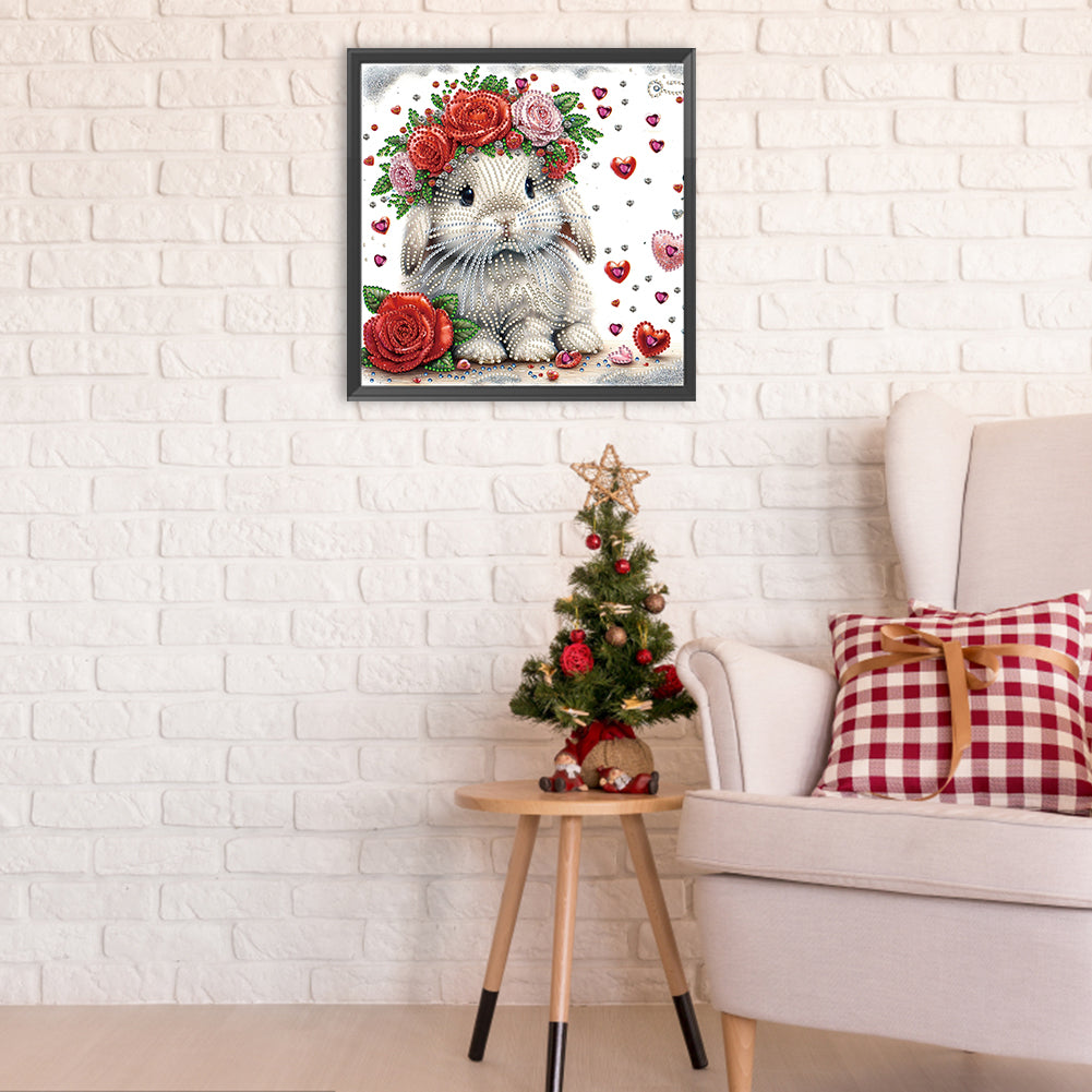 Rabbit Wearing Flowers - Special Shaped Drill Diamond Painting 30*30CM