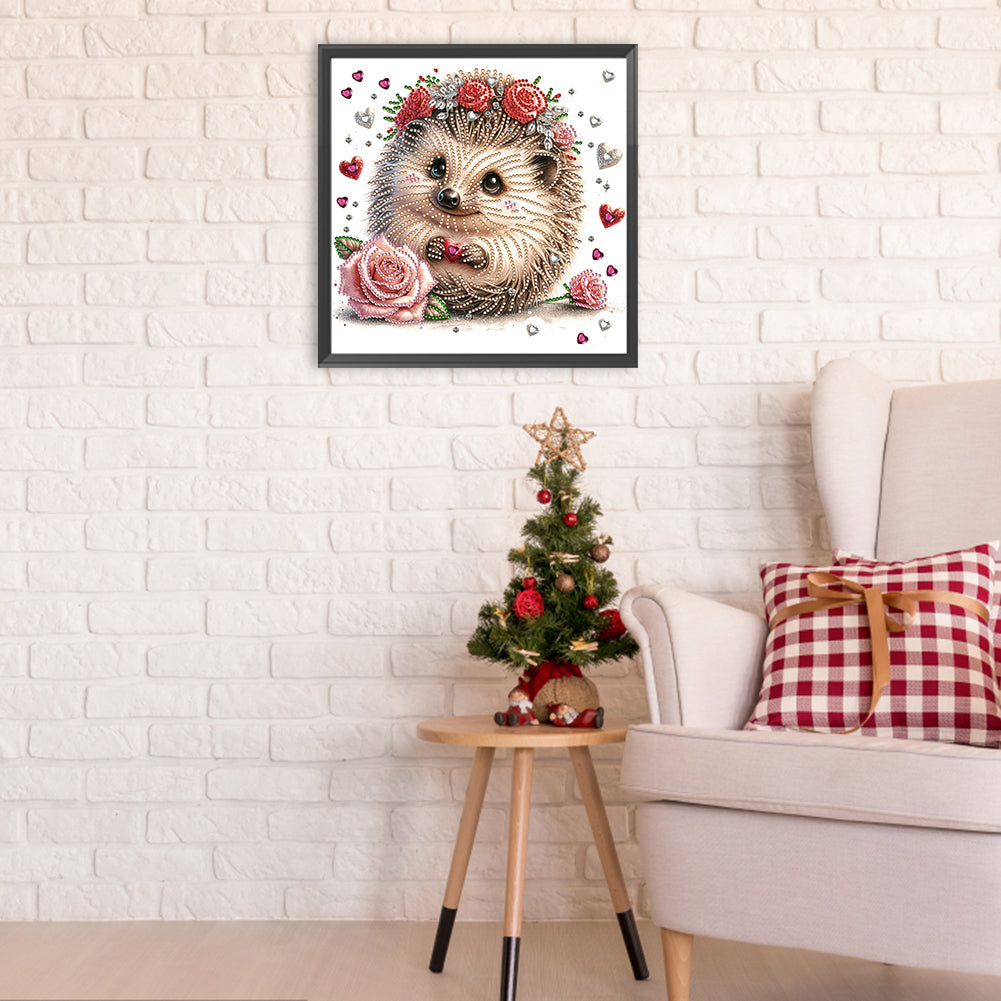Hedgehog With Flower - Special Shaped Drill Diamond Painting 30*30CM