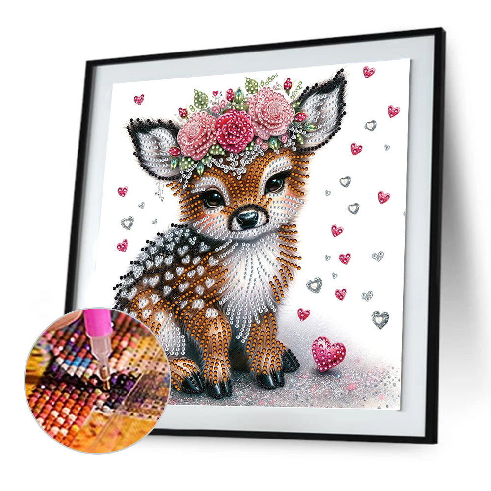 Deer With Flowers - Special Shaped Drill Diamond Painting 30*30CM