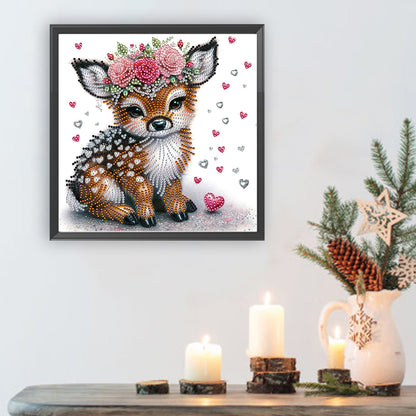 Deer With Flowers - Special Shaped Drill Diamond Painting 30*30CM