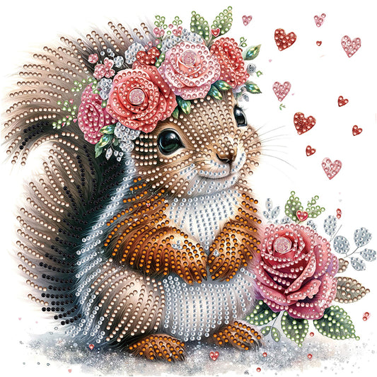Flowered Squirrel - Special Shaped Drill Diamond Painting 30*30CM