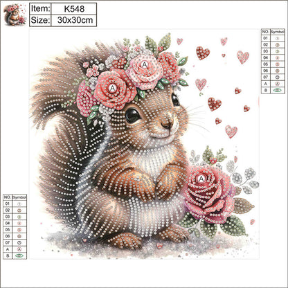 Flowered Squirrel - Special Shaped Drill Diamond Painting 30*30CM