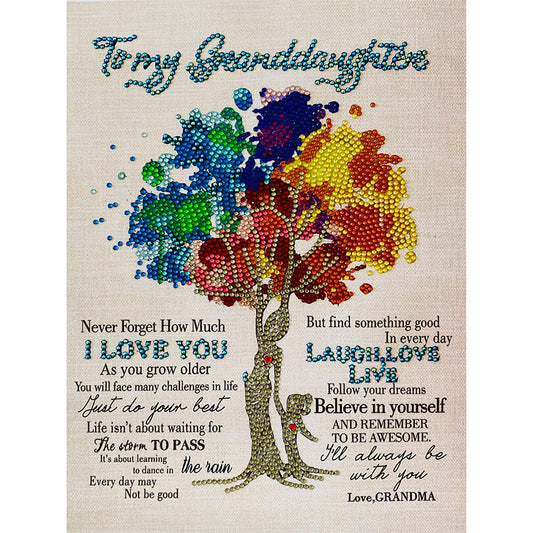To My Granddaughter, The Colorful Tree Of Life - Special Shaped Drill Diamond Painting 30*40CM