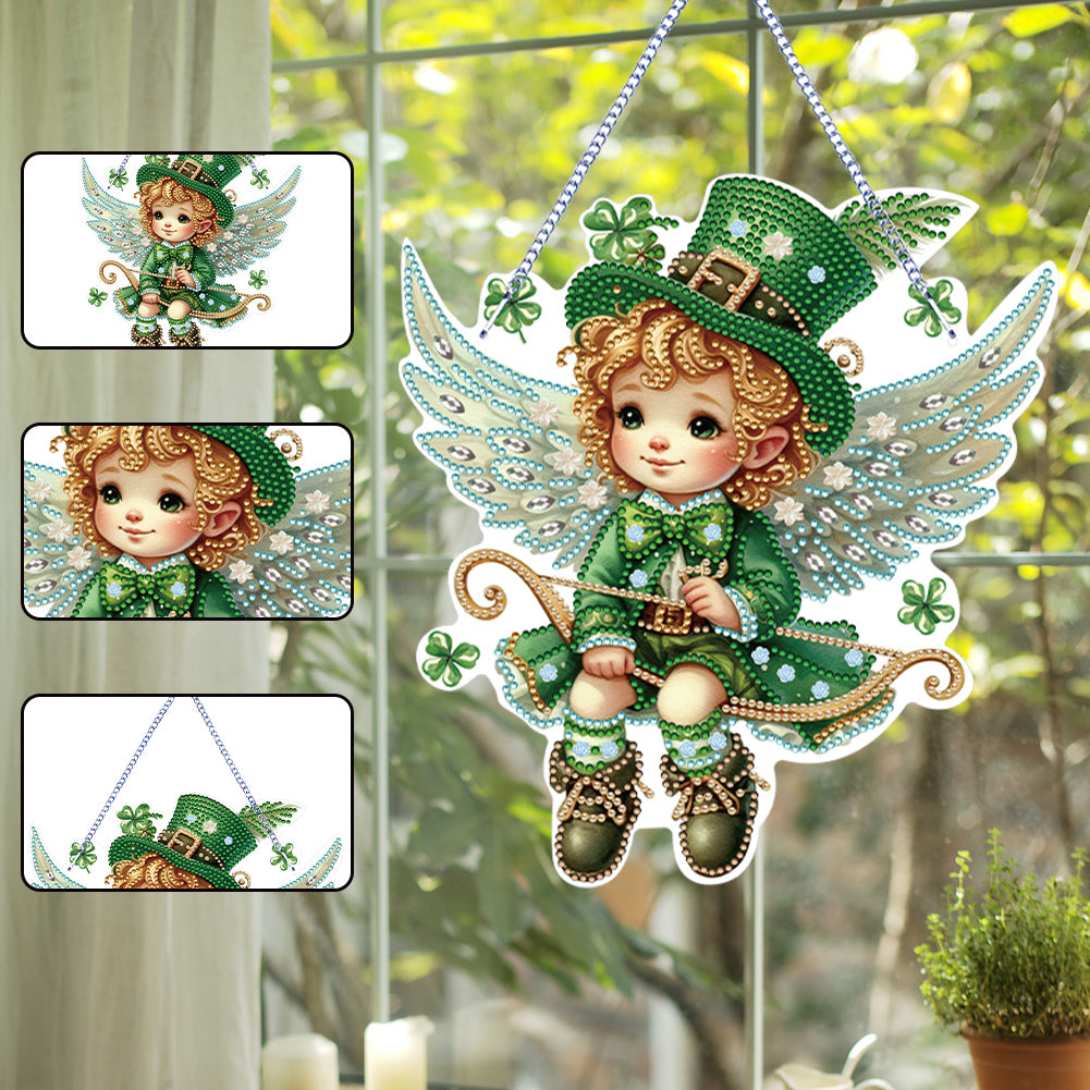 Acrylic Clover Angel Single-Sided 5D DIY Diamond Painting Hanging Pendant