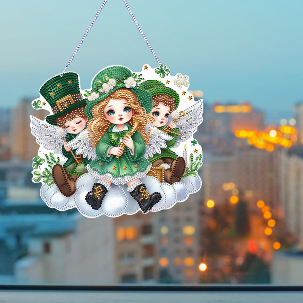 Acrylic Clover Angel Single-Sided 5D DIY Diamond Painting Hanging Pendant