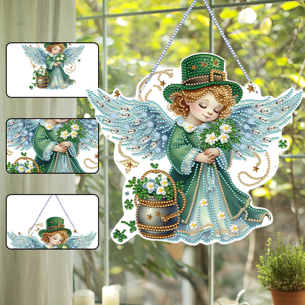 Acrylic Clover Angel Single-Sided 5D DIY Diamond Painting Hanging Pendant