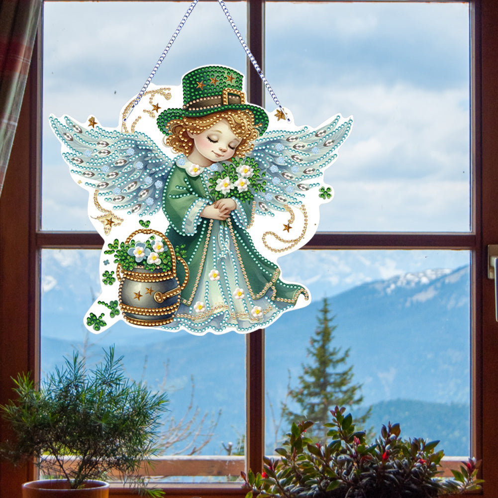 Acrylic Clover Angel Single-Sided 5D DIY Diamond Painting Hanging Pendant