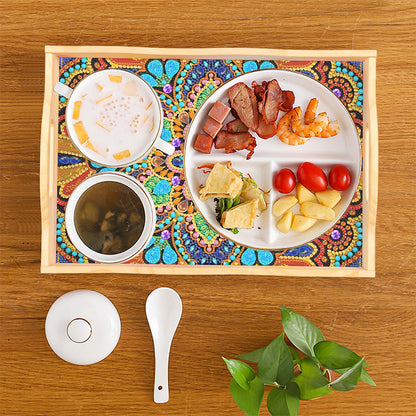 Diamond Painting Dinning Table Tray with Handle for Serving Food (Mandala)