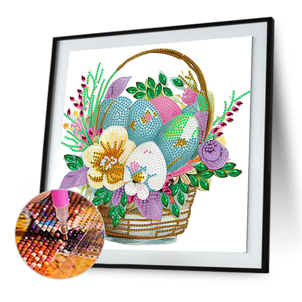 Basket Bouquet With Easter Eggs - Special Shaped Drill Diamond Painting 30*30CM