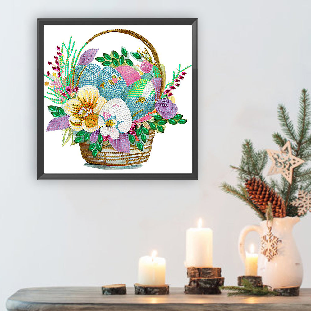 Basket Bouquet With Easter Eggs - Special Shaped Drill Diamond Painting 30*30CM