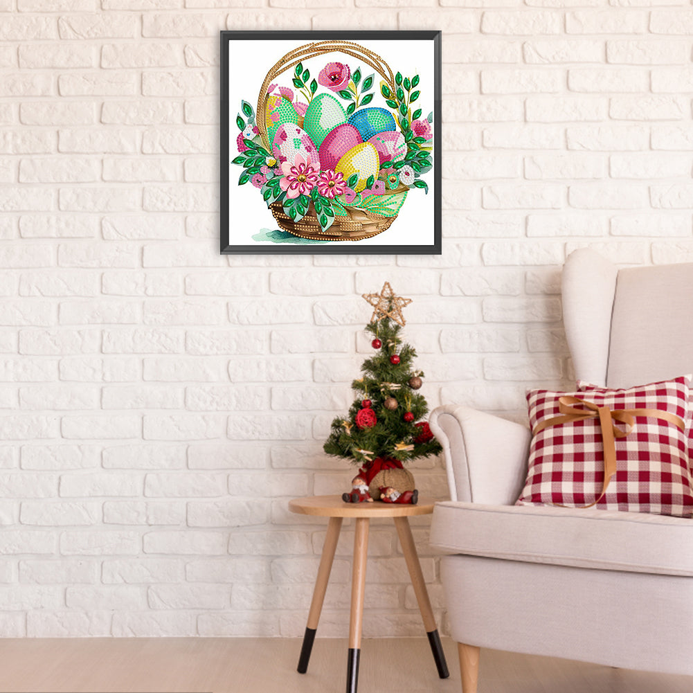 Basket Bouquet With Easter Eggs - Special Shaped Drill Diamond Painting 30*30CM