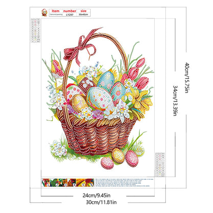 Basket Bouquet With Easter Eggs - Special Shaped Drill Diamond Painting 30*40CM