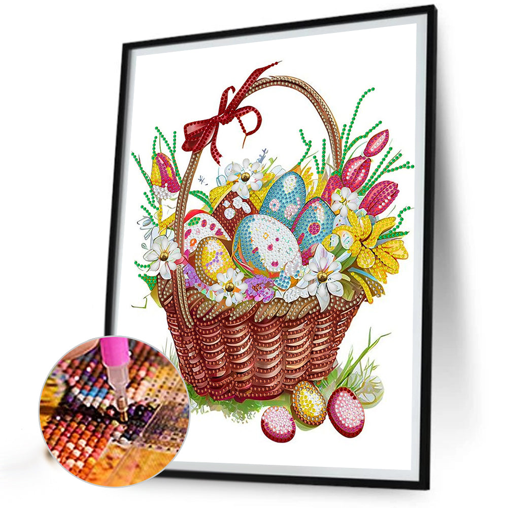 Basket Bouquet With Easter Eggs - Special Shaped Drill Diamond Painting 30*40CM