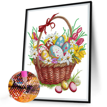 Basket Bouquet With Easter Eggs - Special Shaped Drill Diamond Painting 30*40CM