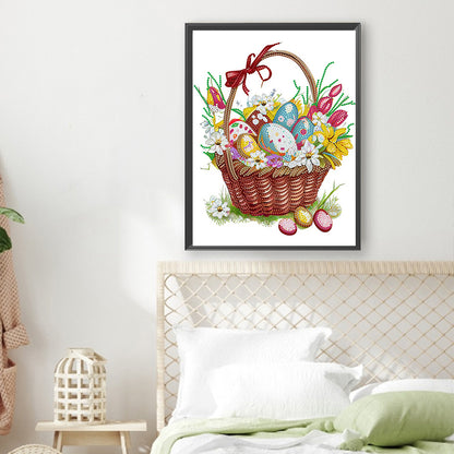 Basket Bouquet With Easter Eggs - Special Shaped Drill Diamond Painting 30*40CM