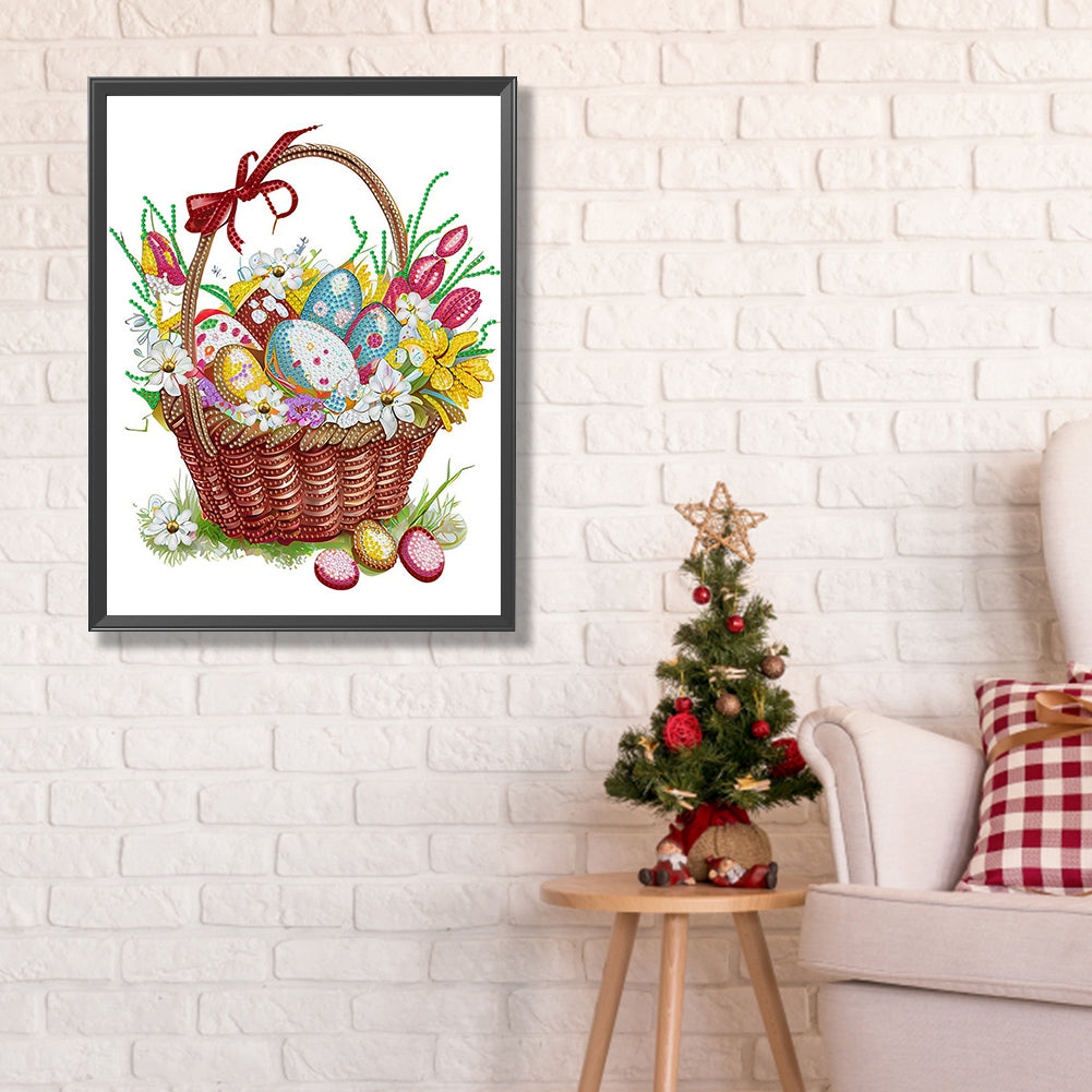 Basket Bouquet With Easter Eggs - Special Shaped Drill Diamond Painting 30*40CM