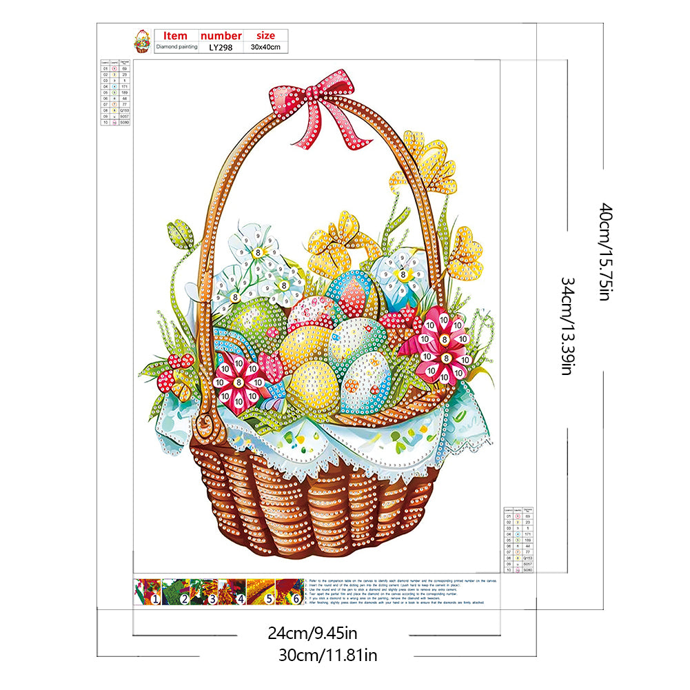 Basket Bouquet With Easter Eggs - Special Shaped Drill Diamond Painting 30*40CM