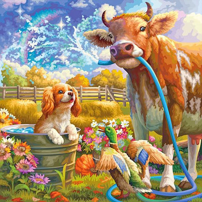 Garden Cow Puppy Duck - Full Round Drill Diamond Painting 30*30CM