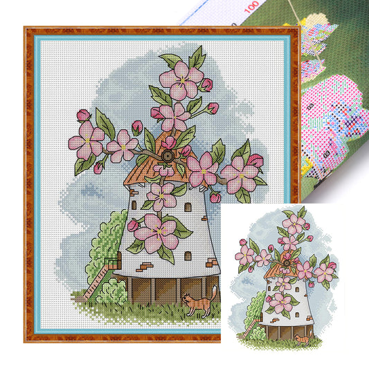 Four Seasons Windmill-Spring - 14CT Stamped Cross Stitch 27*31CM(Joy Sunday)