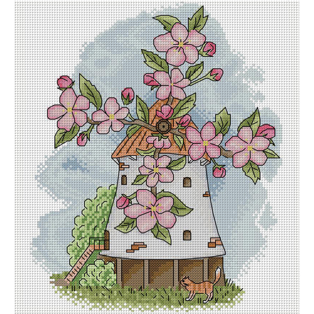 Four Seasons Windmill-Spring - 14CT Stamped Cross Stitch 27*31CM(Joy Sunday)