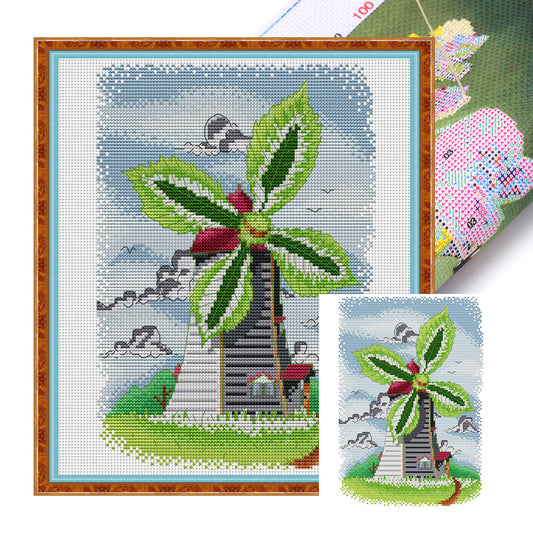 Four Seasons Windmill-Summer - 14CT Stamped Cross Stitch 25*31CM(Joy Sunday)