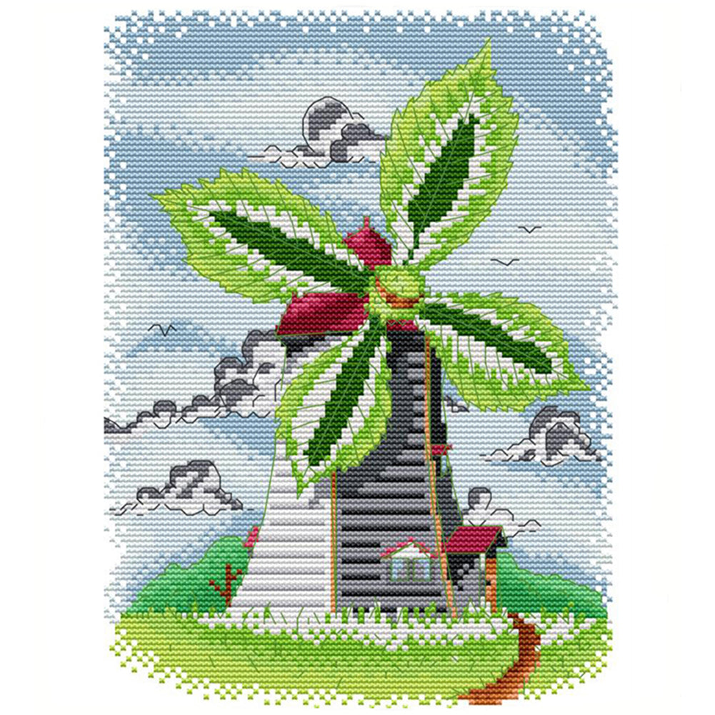 Four Seasons Windmill-Summer - 14CT Stamped Cross Stitch 25*31CM(Joy Sunday)