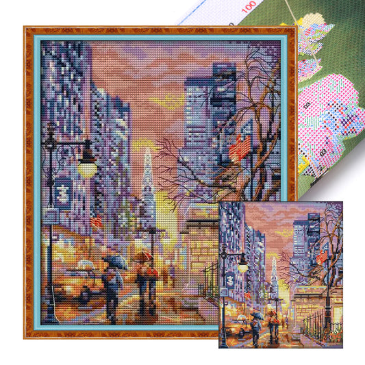 New York Scenery - 14CT Stamped Cross Stitch 26*29CM(Joy Sunday)