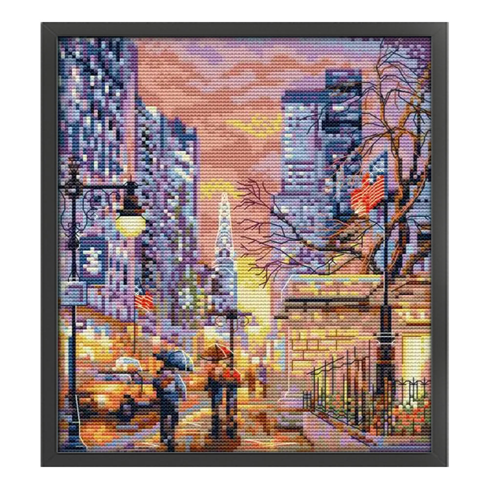 New York Scenery - 14CT Stamped Cross Stitch 26*29CM(Joy Sunday)