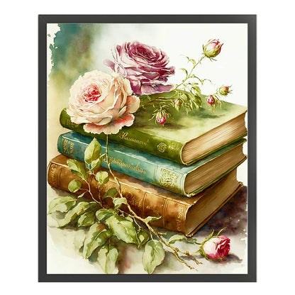 Flowers On Book - 11CT Stamped Cross Stitch 40*50CM