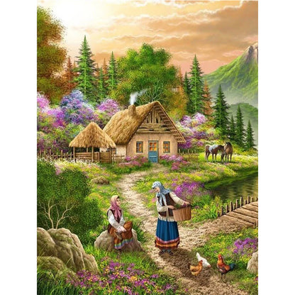 Mountain Farmhouse - 11CT Stamped Cross Stitch 50*65CM