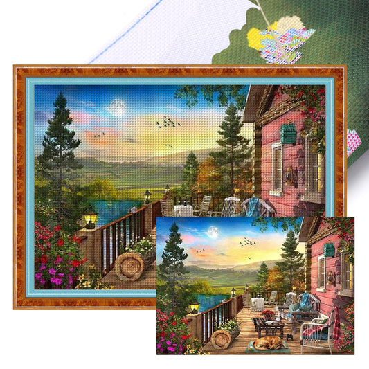 Mountain Cabin Balcony - 11CT Stamped Cross Stitch 60*45CM