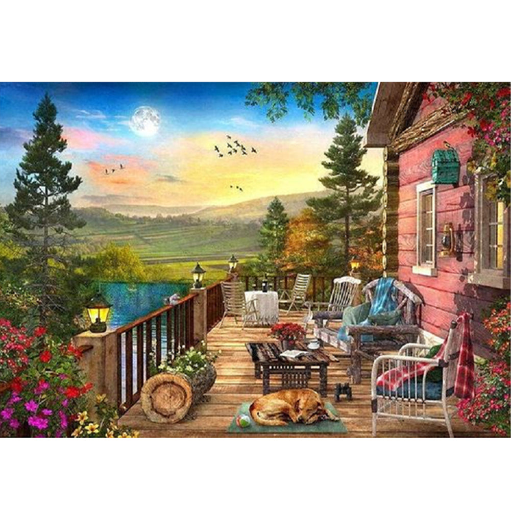 Mountain Cabin Balcony - 11CT Stamped Cross Stitch 60*45CM