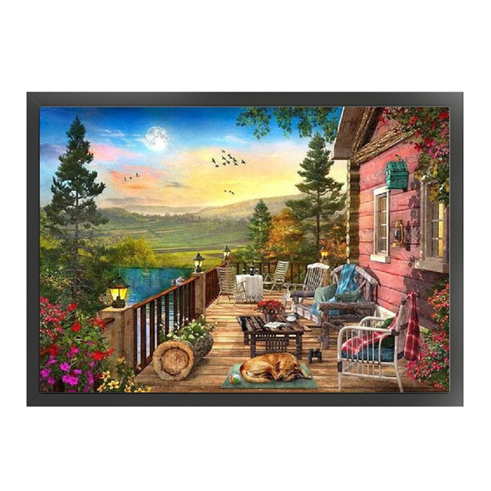 Mountain Cabin Balcony - 11CT Stamped Cross Stitch 60*45CM