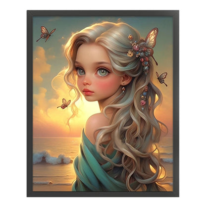 Butterfly And Blonde Girl - 11CT Stamped Cross Stitch 50*60CM