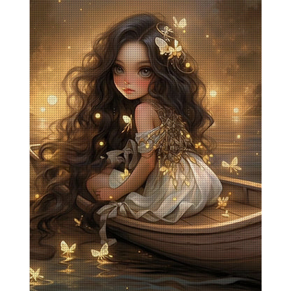 Glowing Butterfly Girl On The Boat - 11CT Stamped Cross Stitch 50*60CM