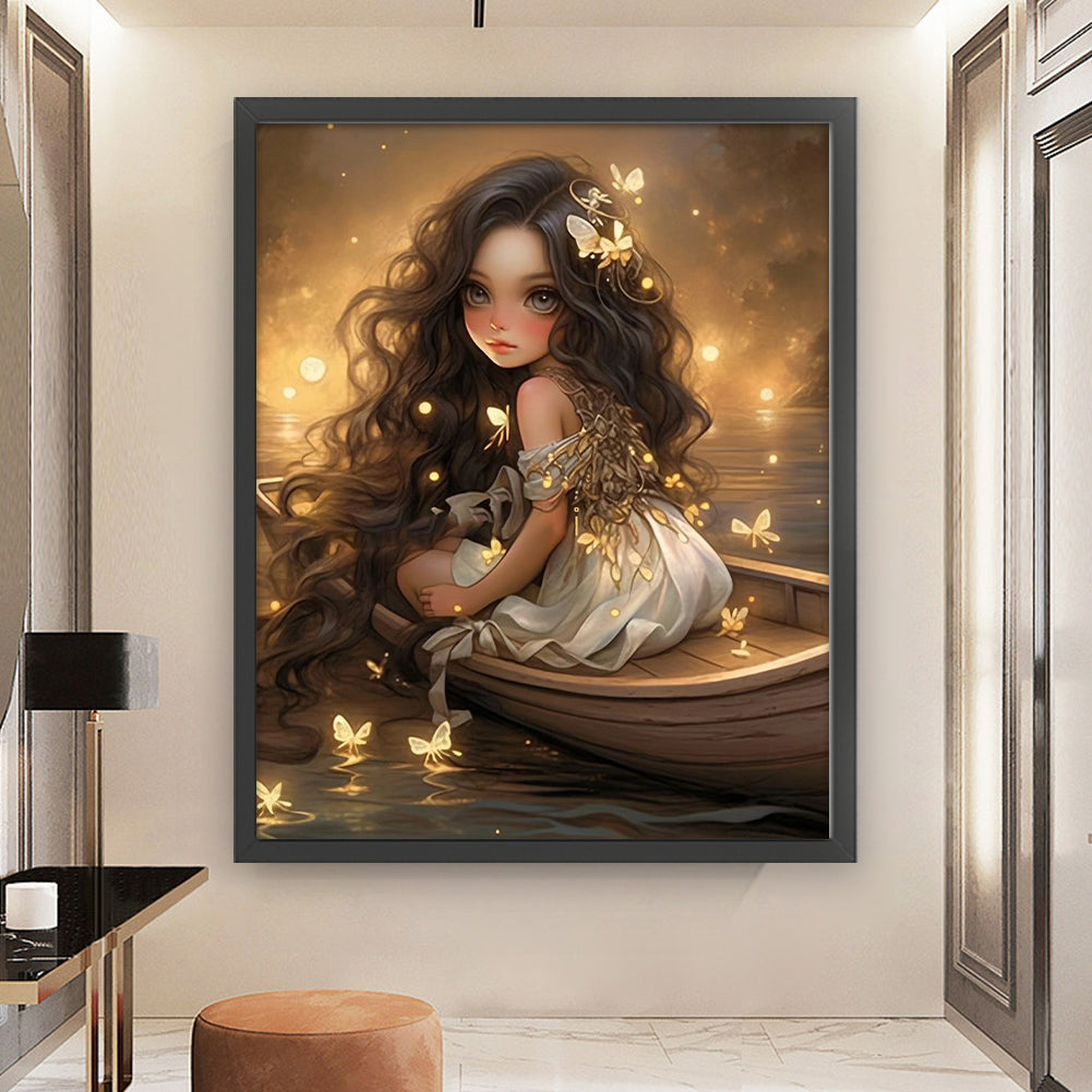 Glowing Butterfly Girl On The Boat - 11CT Stamped Cross Stitch 50*60CM