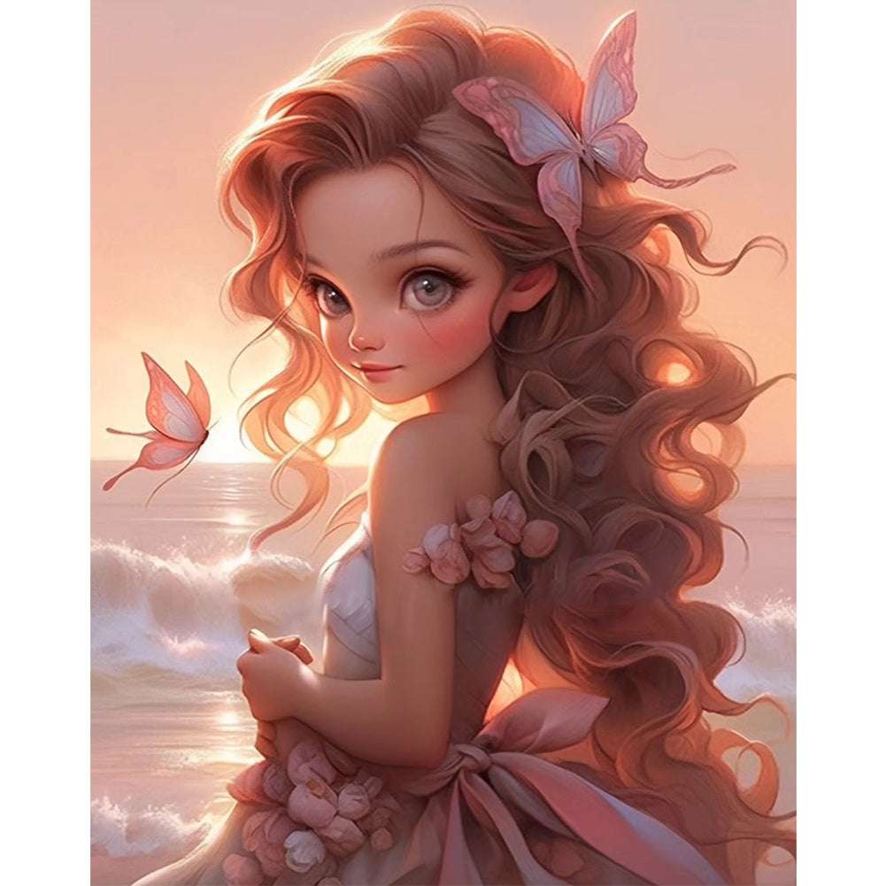 Pink Butterfly Girl - 11CT Stamped Cross Stitch 50*60CM