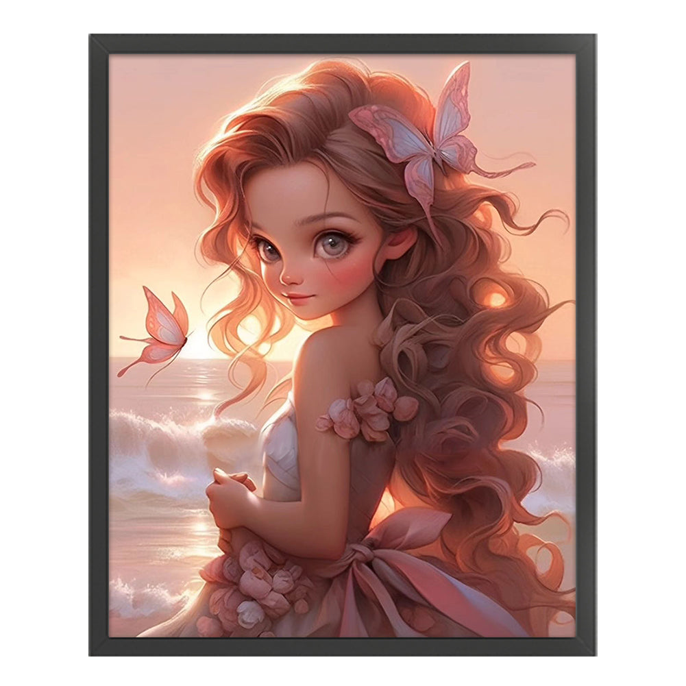 Pink Butterfly Girl - 11CT Stamped Cross Stitch 50*60CM