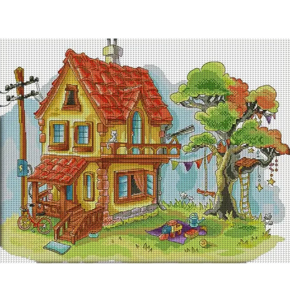 Dream House - 14CT Stamped Cross Stitch 52*40CM(Joy Sunday)