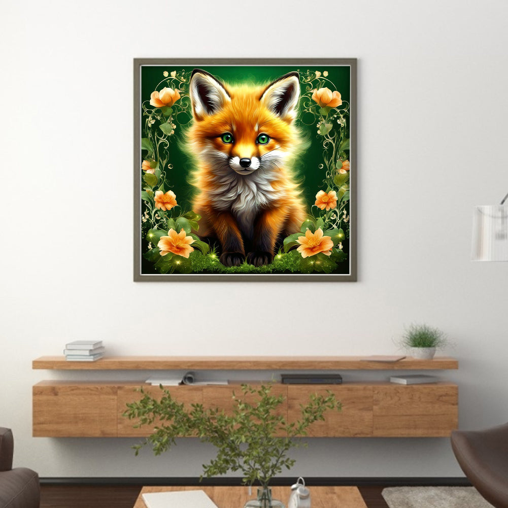 Flowers And Little Fox - 11CT Stamped Cross Stitch 40*40CM