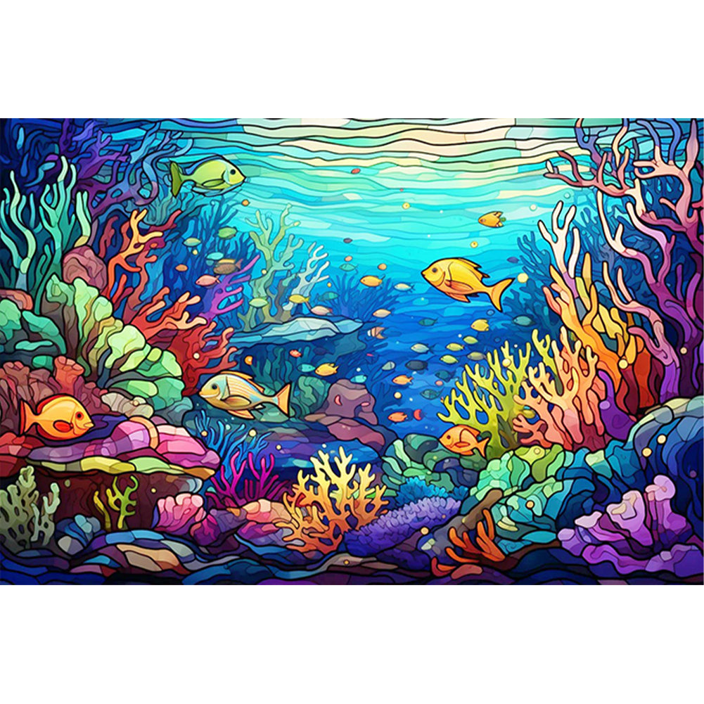 Glass Painting-Underwater World - 11CT Stamped Cross Stitch 60*40CM